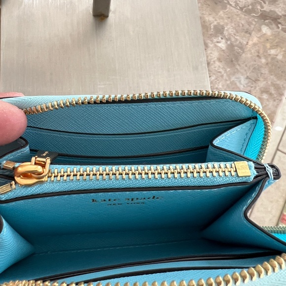 kate spade light aqua zip-around card wallet with gold hardware - Picture 13 of 13